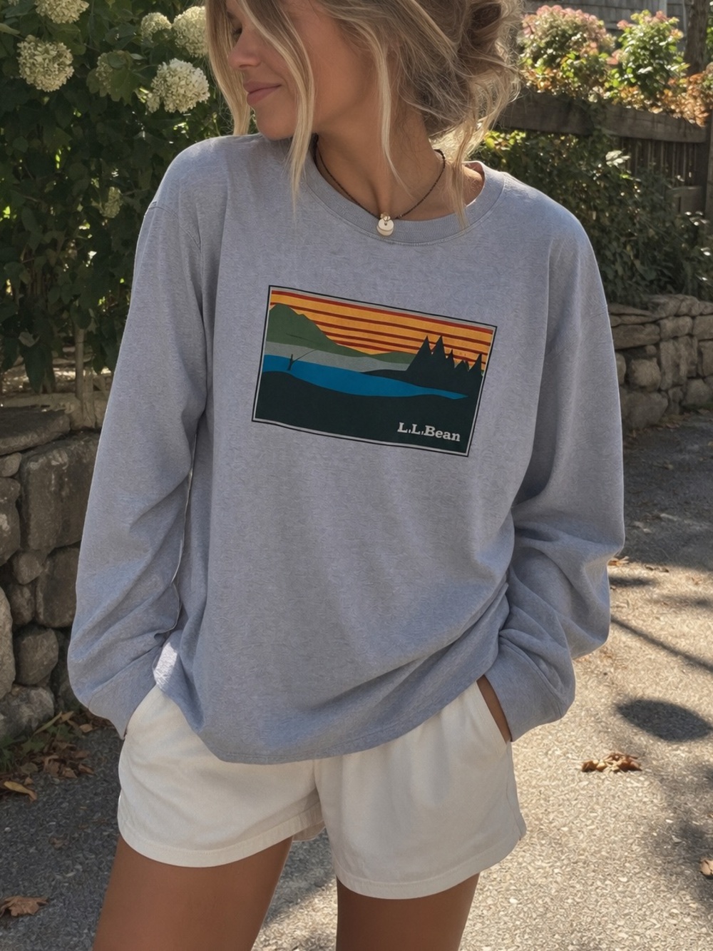 Vintage L.L. Bean Graphic Long Sleeve Tee- Grey Scenic Nature Print